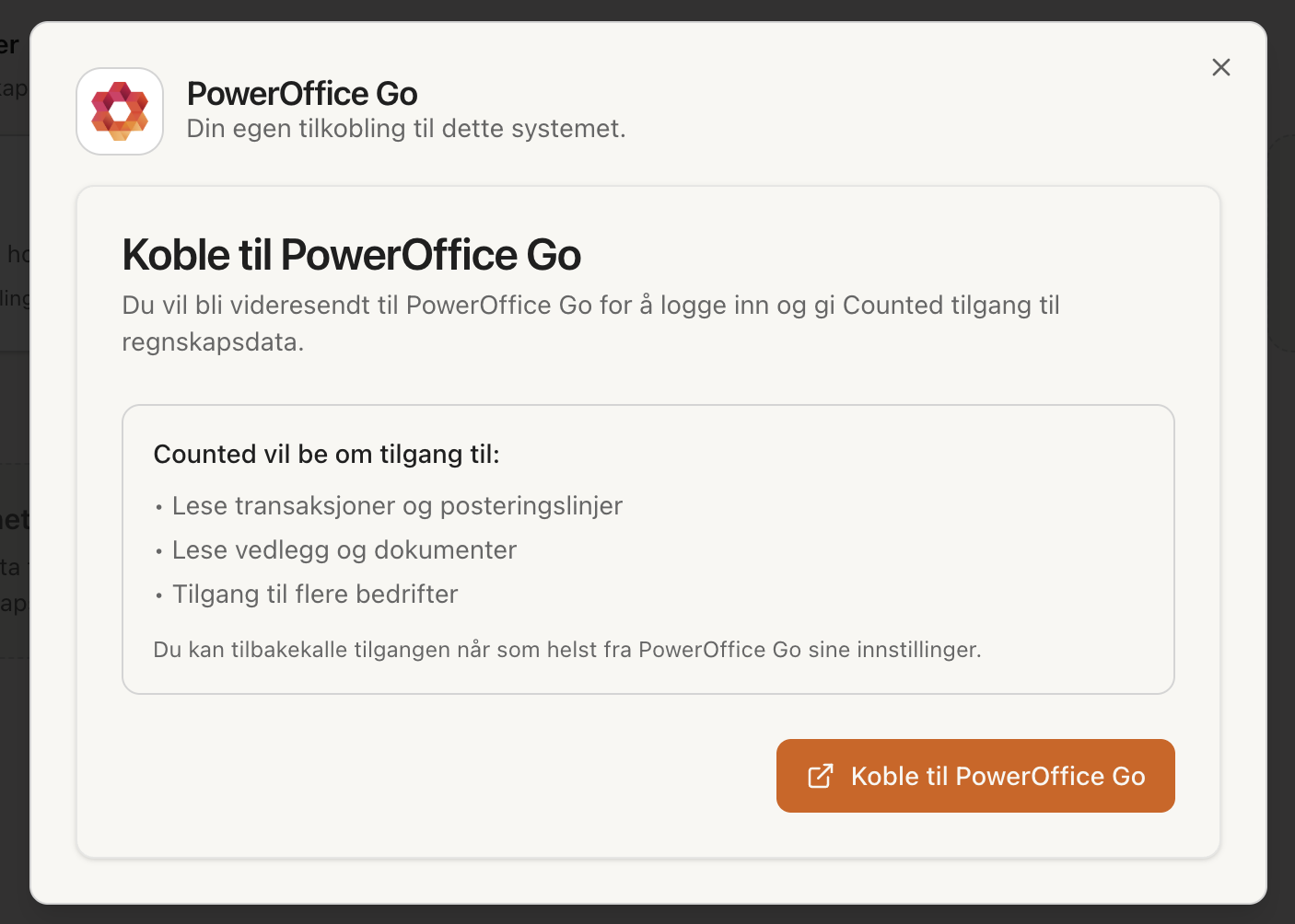 Koble til Poweroffice Go i Counted